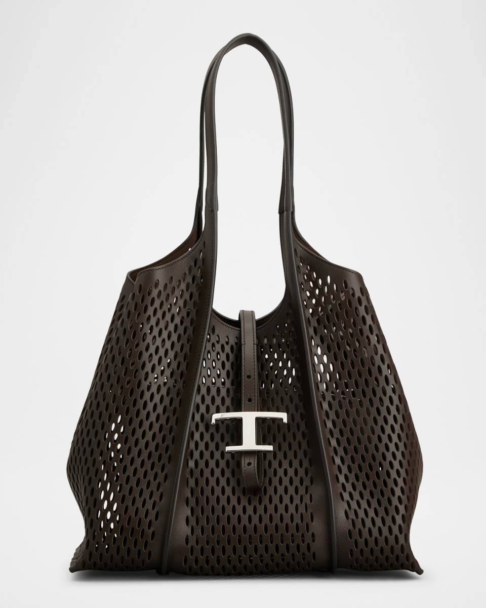 T Timeless Small Perforated Leather Tote Bag